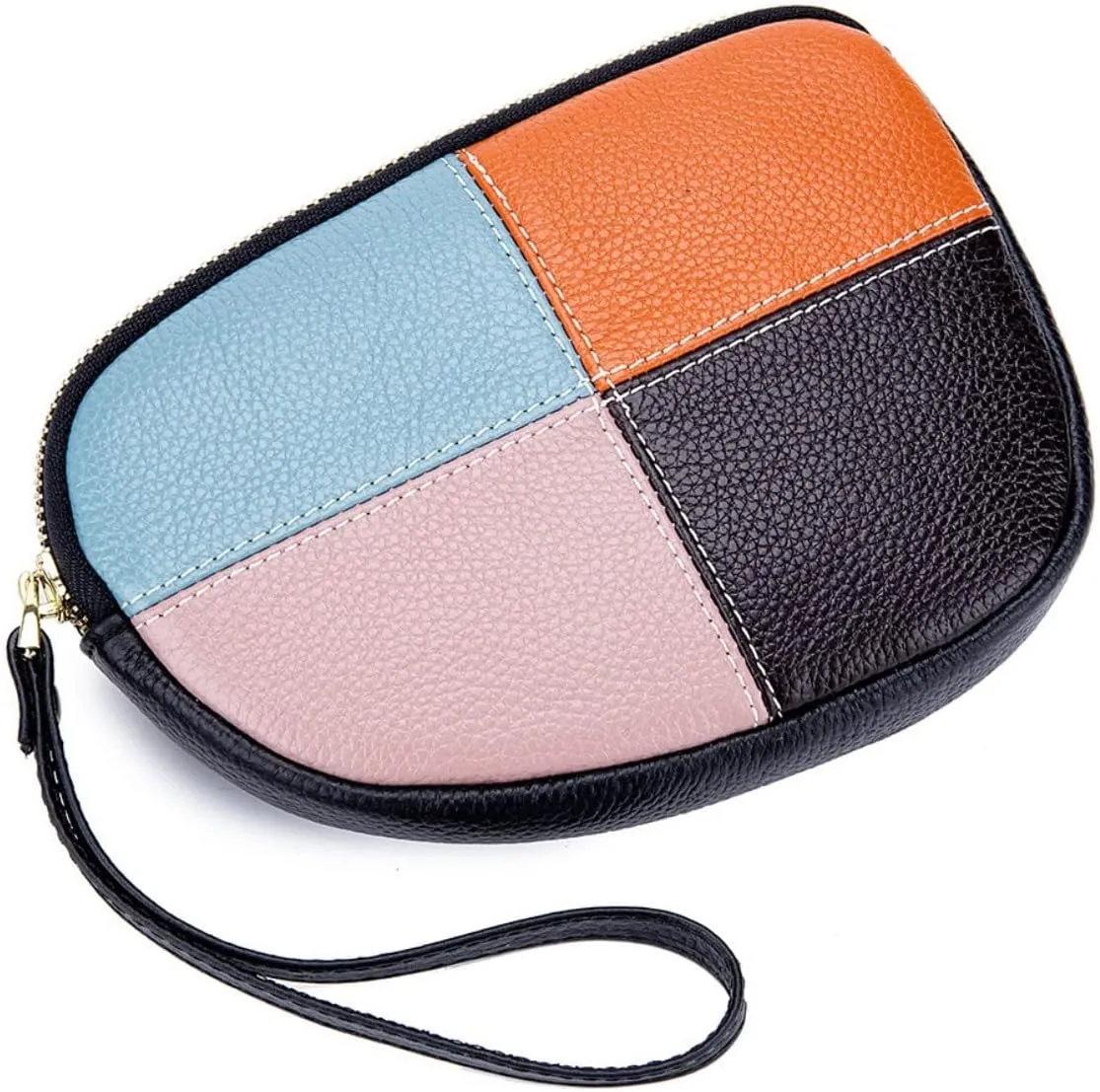 Contrast Color Patchwork Clutch bag for Women Leather Handbags Evening Bags Wallet Purse Pouch with Wrist Strap