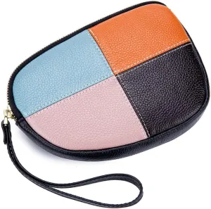 Contrast Color Patchwork Clutch bag for Women Leather Handbags Evening Bags Wallet Purse Pouch with Wrist Strap