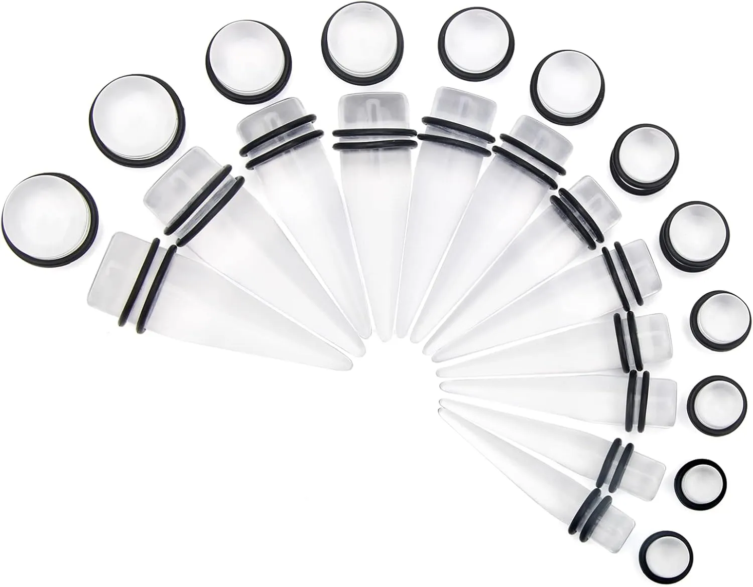 CrazyPiercing Big Ear Gauges Kit 24 Pieces Acrylic Tapers and Plugs Double O-Rings Stretching Set