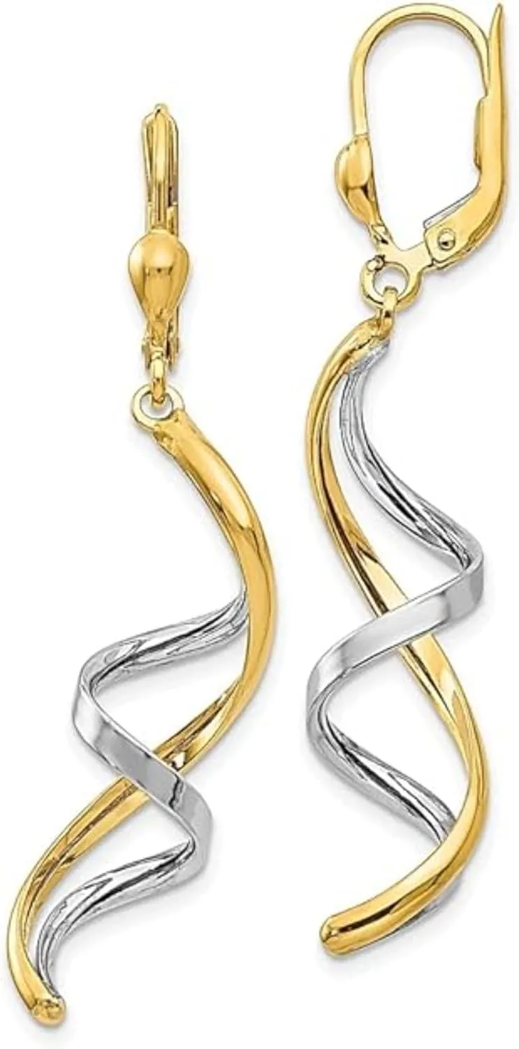 Created Real 925 Sterling Silver 14K Two Tone Gold Plated Double Twisted Bar Lever Back Drop Dangle Earrings jewelry Christmas Gifts for Women