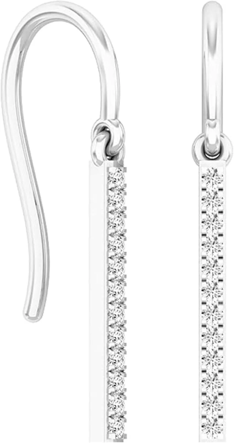 Created Real 925 Sterling Silver 14K White Gold Plated Vertical Bar Fish Hook Drop Dangle Earrings jewelry Christmas Gifts for Women