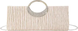 Crossbody HandbagSatins Pleated Evening Clutches Bag with Detachable Chain Strap Women Bridal Elegant Wedding Handbag Purse