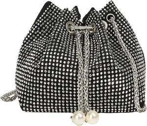Crossbody Shoulder Evening Bag Shinny Bling Clutch Purse Bucket Pearl Strap Handbag For Women Large Purse for Women