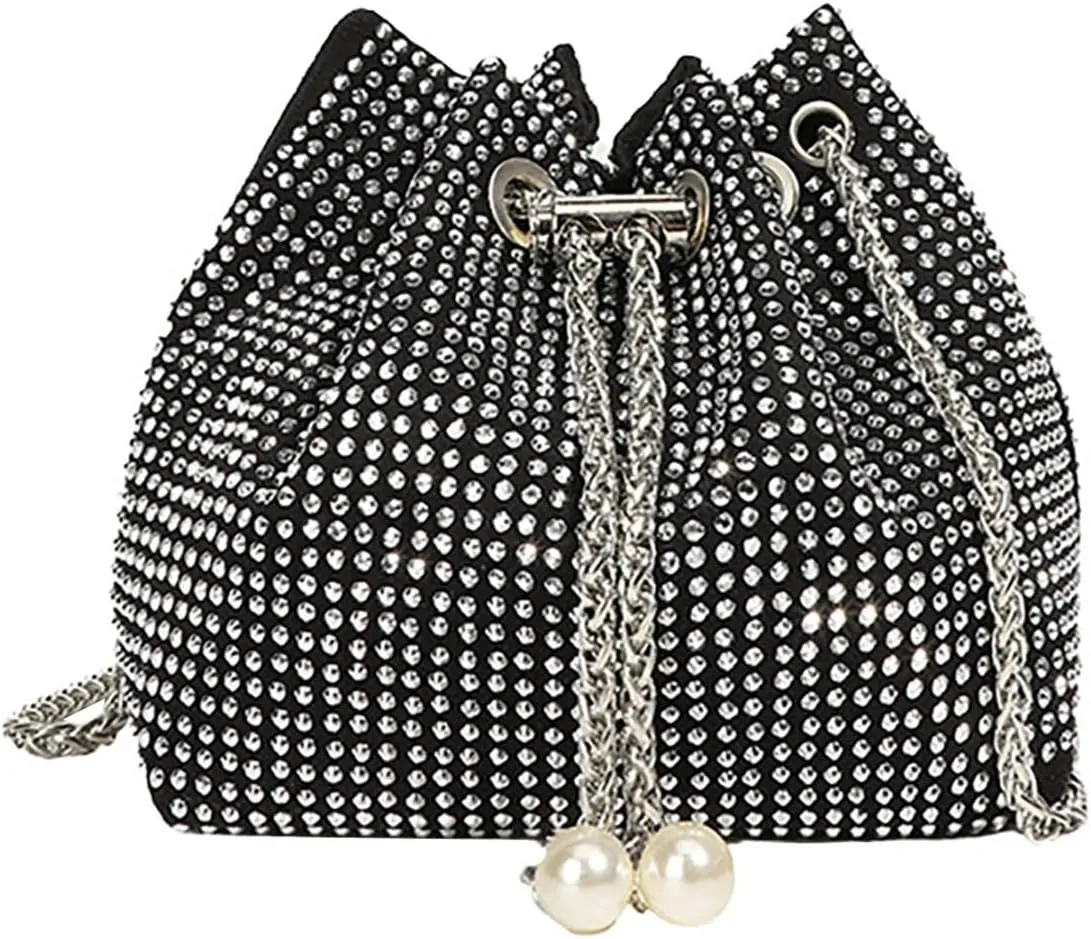 Crossbody Shoulder Evening Bag Shinny Bling Clutch Purse Bucket Pearl Strap Handbag For Women Large Purse for Women