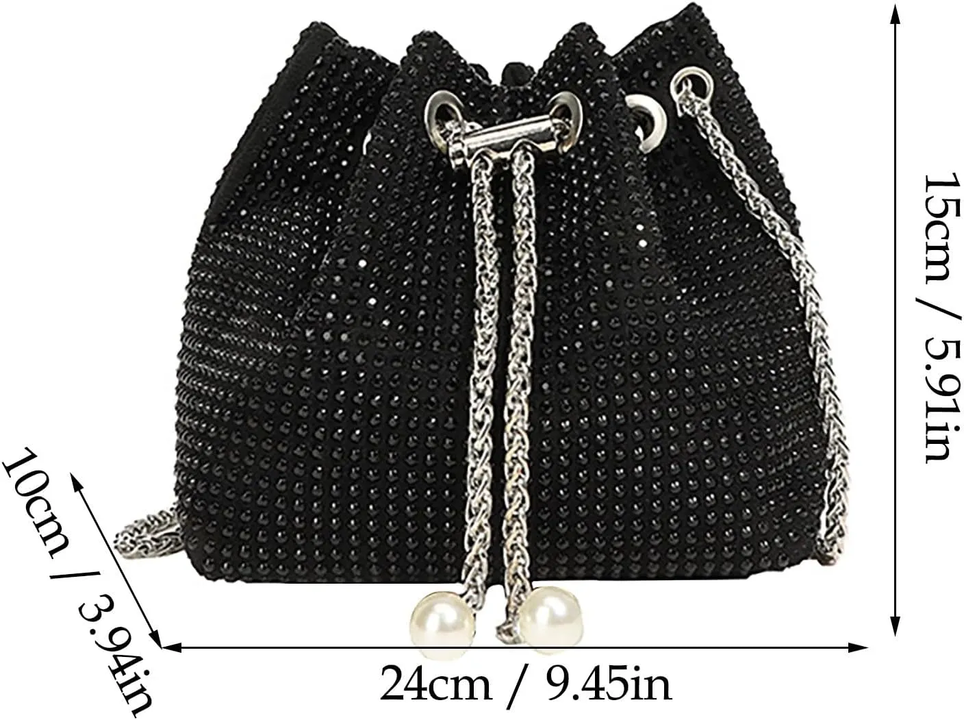 Crossbody Shoulder Evening Bag Shinny Bling Clutch Purse Bucket Pearl Strap Handbag For Women Large Purse for Women