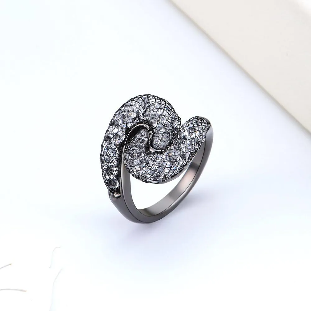 Cubic Zirconia Statement Rings Fashion Rose Gold Mesh Crystal CZ Chunky Ring for Women