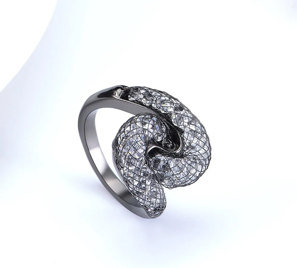 Cubic Zirconia Statement Rings Fashion Rose Gold Mesh Crystal CZ Chunky Ring for Women