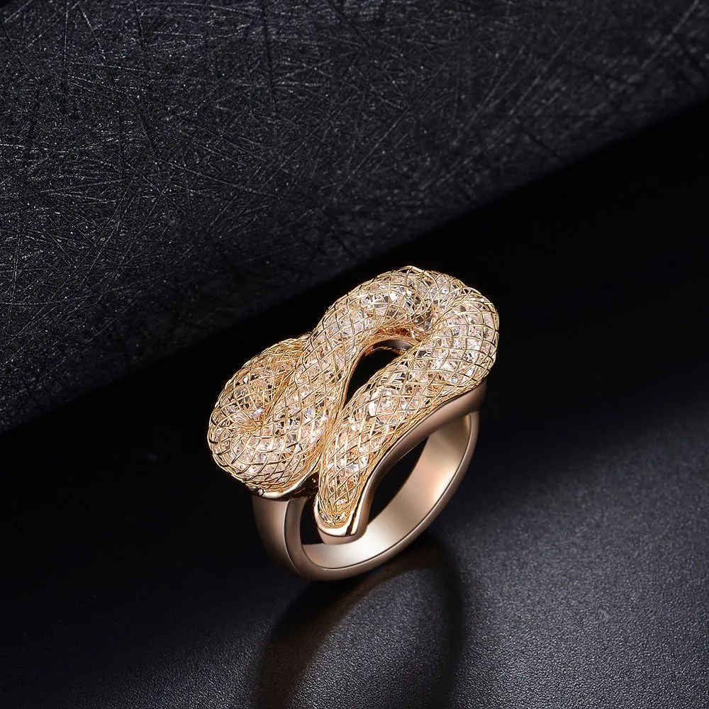 Cubic Zirconia Statement Rings Fashion Rose Gold Mesh Crystal CZ Chunky Ring for Women