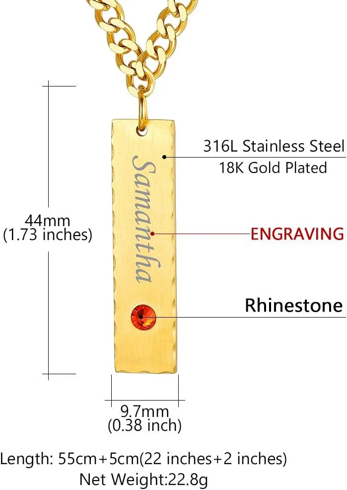 Custom4U Personalized Birthstone Bar Necklaces for Women, Custom Made Stainless Steel/Black/Gold Vertical Bar Pendants with 1-3 Names Engraved   Chain Solid,Unique Memorial Jewelry for Her