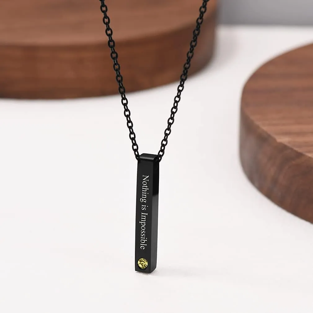 Custom4U Personalized Birthstone Bar Necklaces for Women, Custom Made Stainless Steel/Black/Gold Vertical Bar Pendants with 1-3 Names Engraved   Chain Solid,Unique Memorial Jewelry for Her