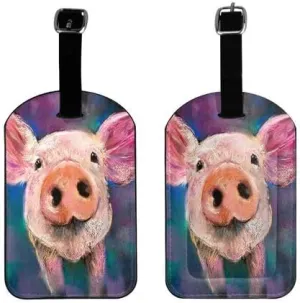 Cute Pig Leather Luggage Tags 2 Packs Travel Bag Labels for Suitcase Baggage Backpack