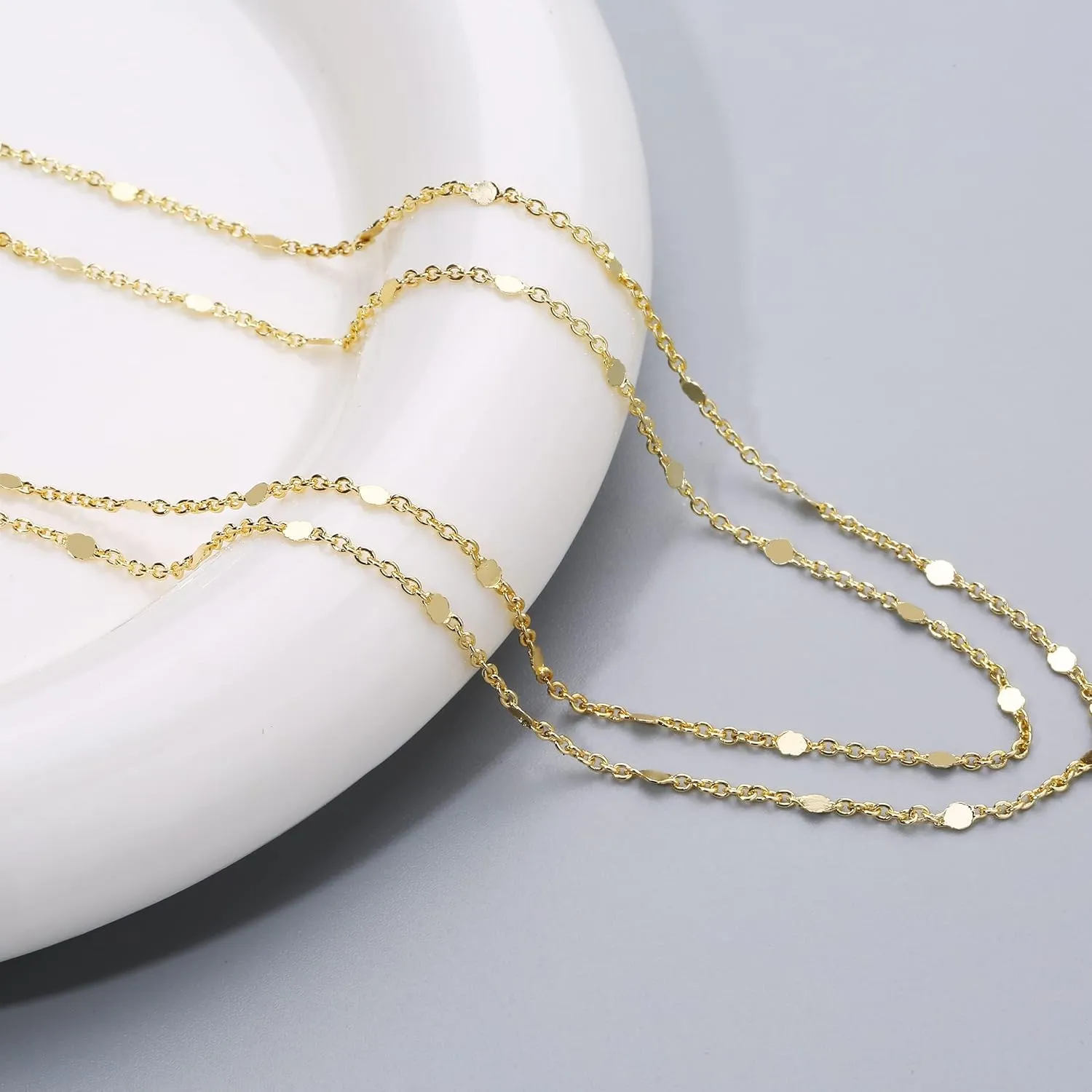 Dainty Layered Choker Necklaces Gold Silver Stacking Layering Pearl Cross Adjustable Multilayer Bar Disc Pendant Necklace for Women Dot Chain Jewelry