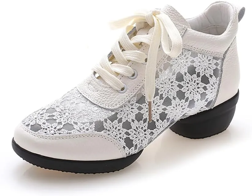 Dance Shoes for Women Lace-Up Jazz Shoes Professional Teaching Latin Dance Heels Closed-Toe Ballroom Salsa Dance Shoes
