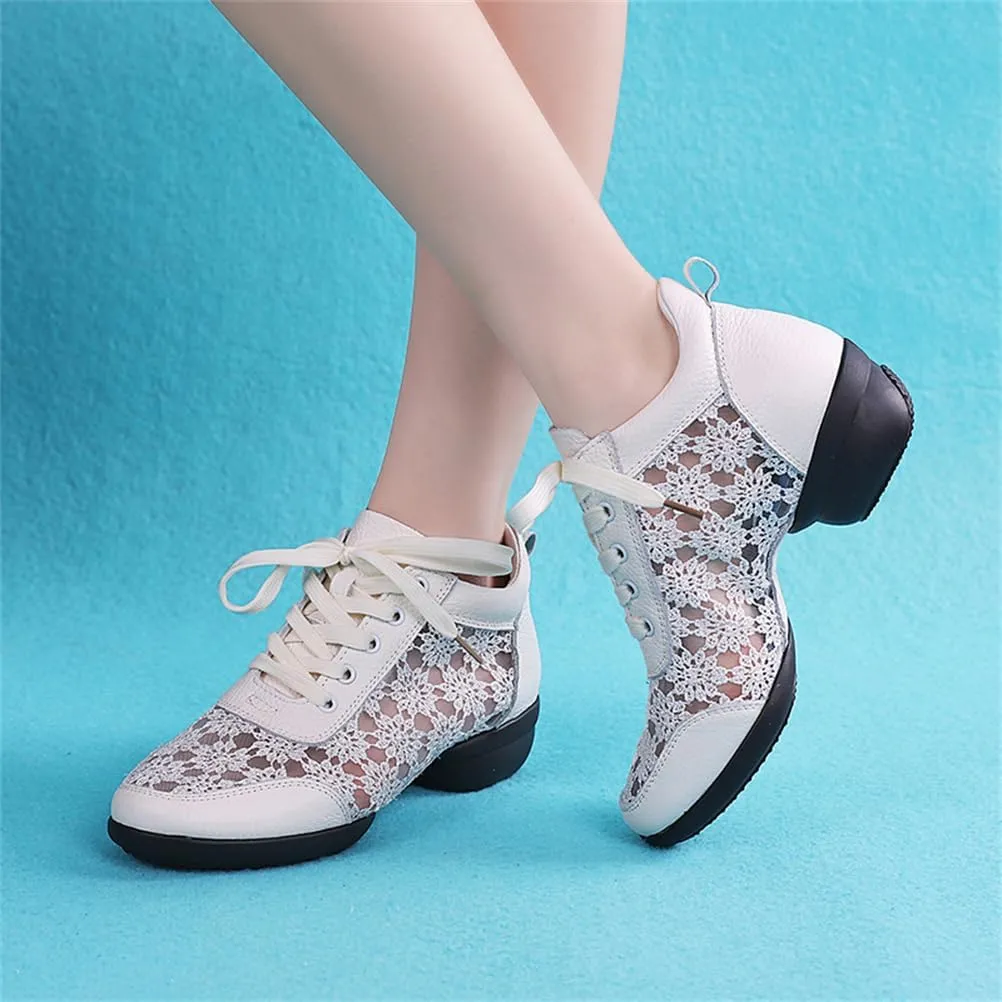 Dance Shoes for Women Lace-Up Jazz Shoes Professional Teaching Latin Dance Heels Closed-Toe Ballroom Salsa Dance Shoes