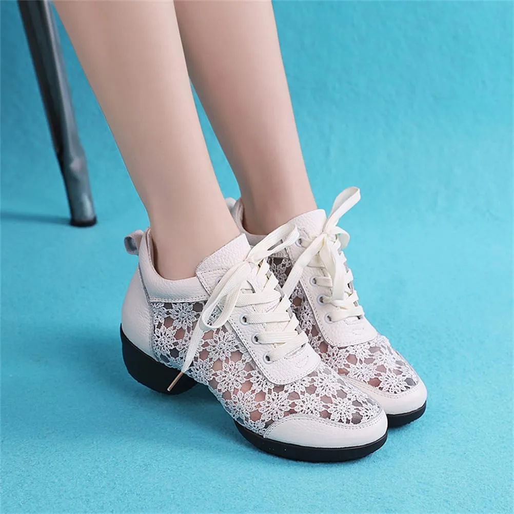 Dance Shoes for Women Lace-Up Jazz Shoes Professional Teaching Latin Dance Heels Closed-Toe Ballroom Salsa Dance Shoes