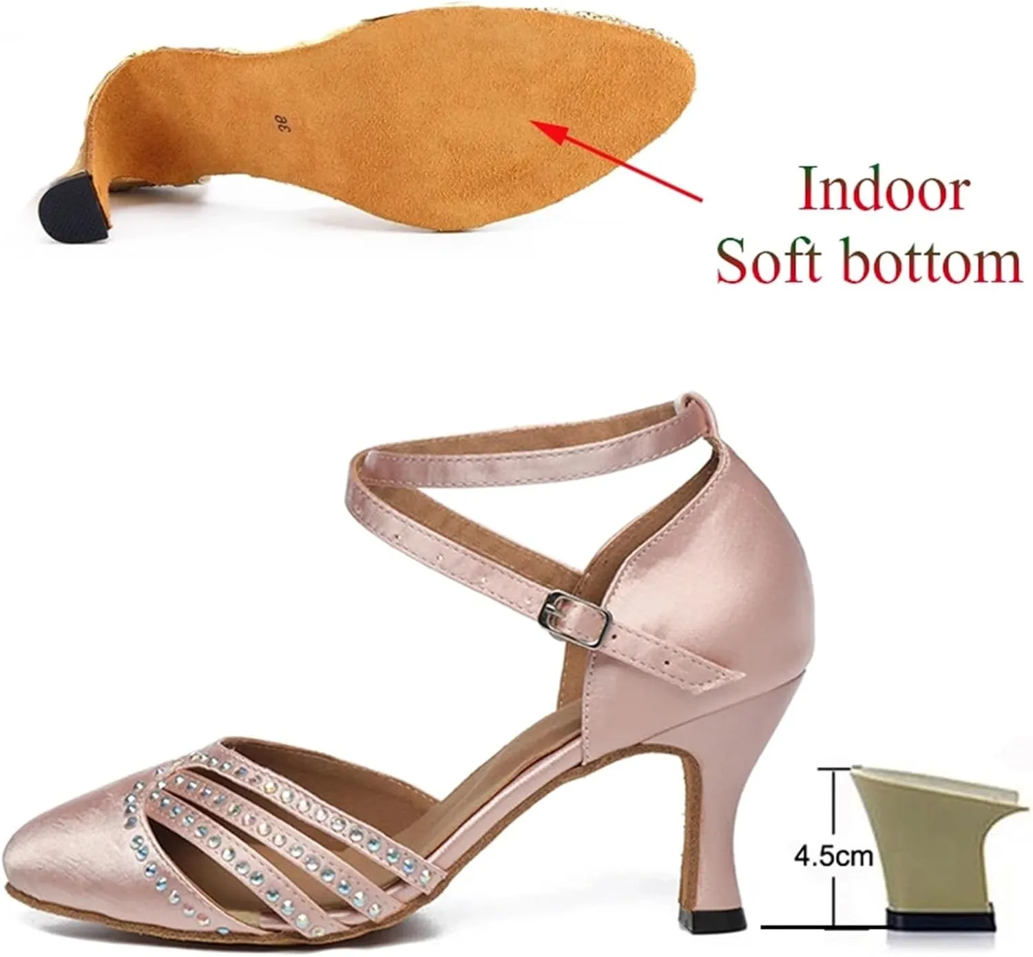 Dancing Shoes for Woman Latin Dance Shoes Ladies Salsa Tango Ballroom Party Dancing Shoes Satin Girls Wedding High Heel(Indoor 4.5cm Heel,41)