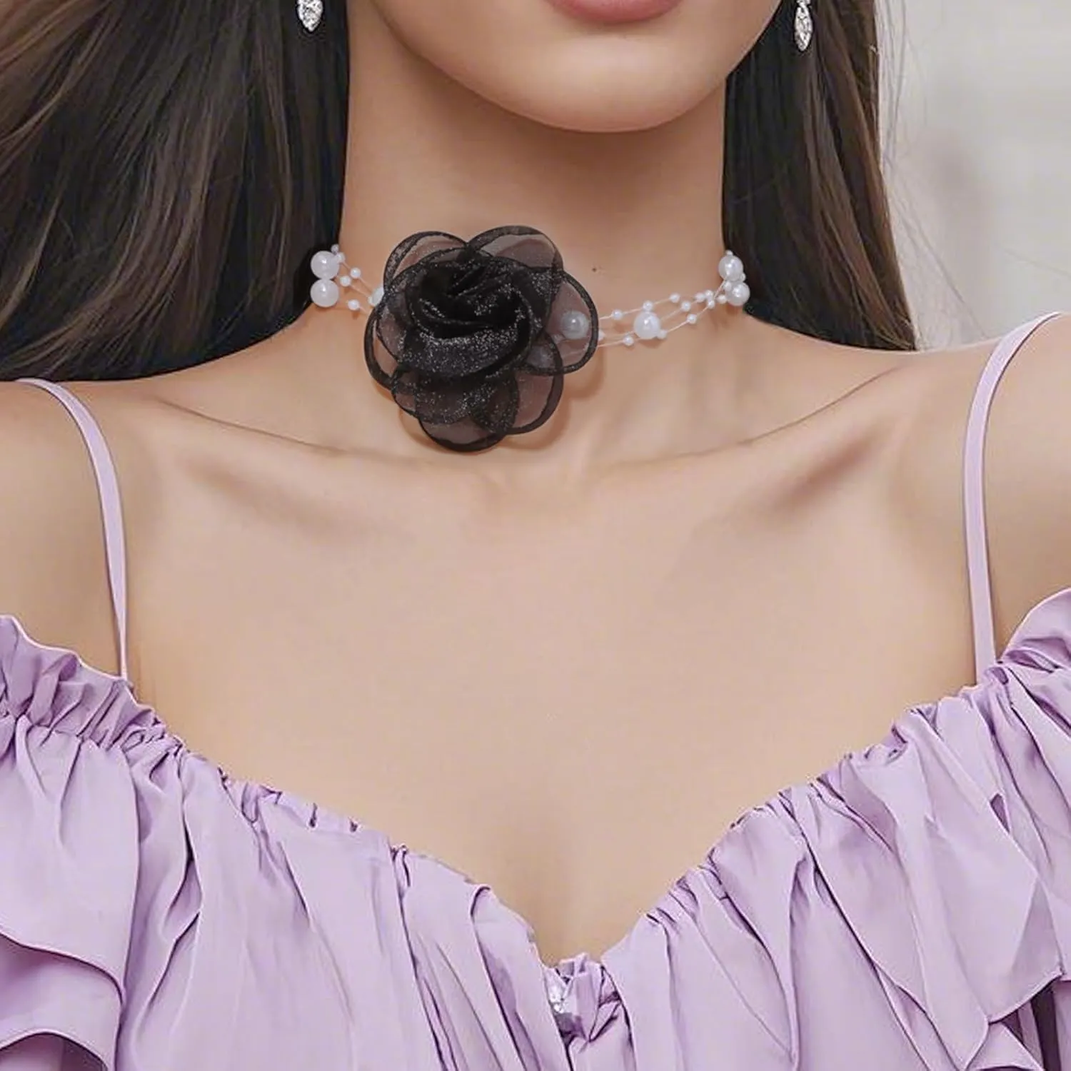 Deep Purple Rose Choker Gothic Rose Vintage Handmade Collarbone Necklace Elegant French Flower Adjustable Charm Chain for Women Wedding Holiday Costume Party Jewelry