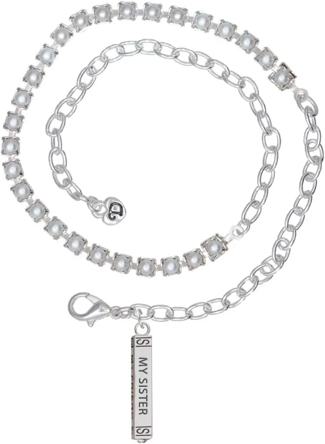 Delight Jewelry Always My Sister Bar Imitation Pearl Chain Wrap Charm Bracelet, 14"