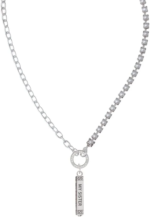 Delight Jewelry Always My Sister Bar Stronger Braver Smarter Mixed Cable and Imitation Pearl Chain Choker Necklace, 14.75-17"