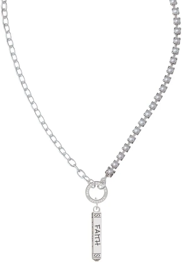 Delight Jewelry Believe Faith Prayer Hope Bar Stronger Braver Smarter Mixed Cable and Imitation Pearl Chain Choker Necklace, 14.75-17"