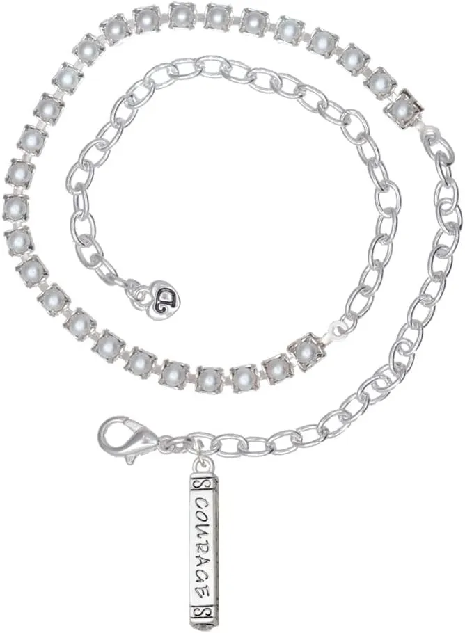 Delight Jewelry Courage Strength Wisdom Honesty - Bar Imitation Pearl Chain Wrap Charm Bracelet, 14"