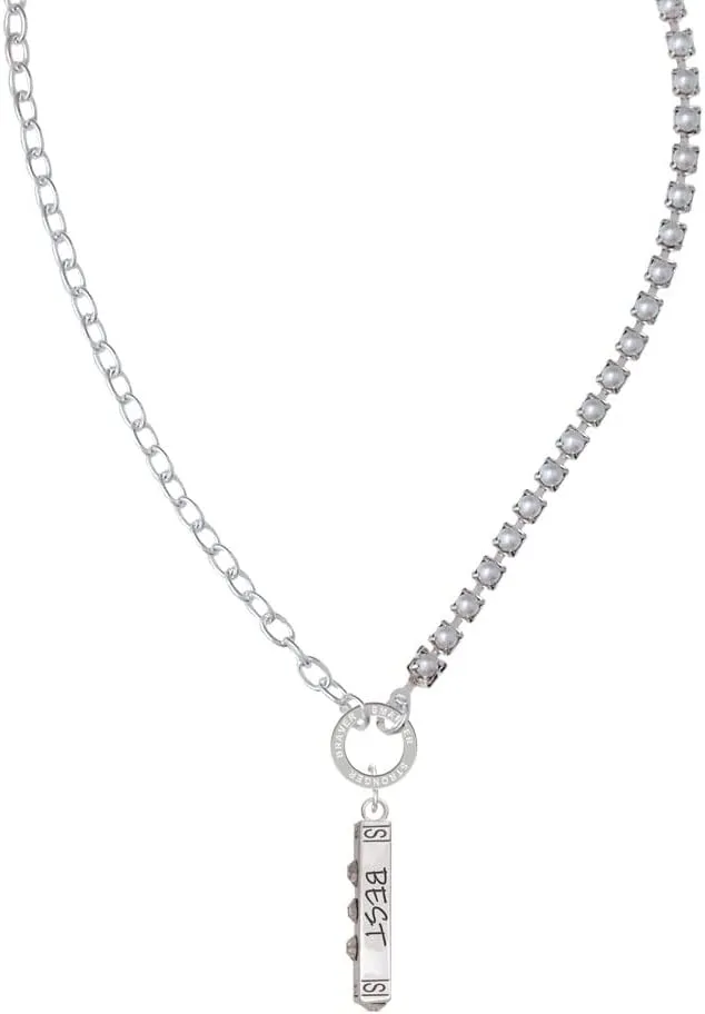 Delight Jewelry Silvertone Best Friends Forever Bar Stronger Braver Smarter Mixed Cable and Imitation Pearl Chain Choker Necklace, 14.75-17"