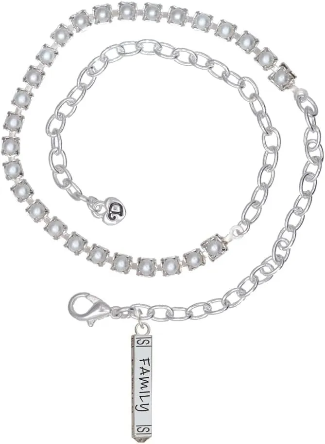 Delight Jewelry Silvertone Family Bar Imitation Pearl Chain Wrap Charm Bracelet, 14"