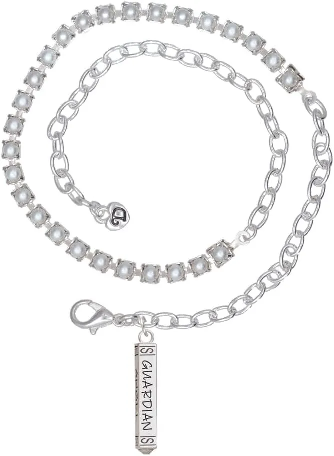 Delight Jewelry Silvertone Guardian Angel Bar Imitation Pearl Chain Wrap Charm Bracelet, 14"