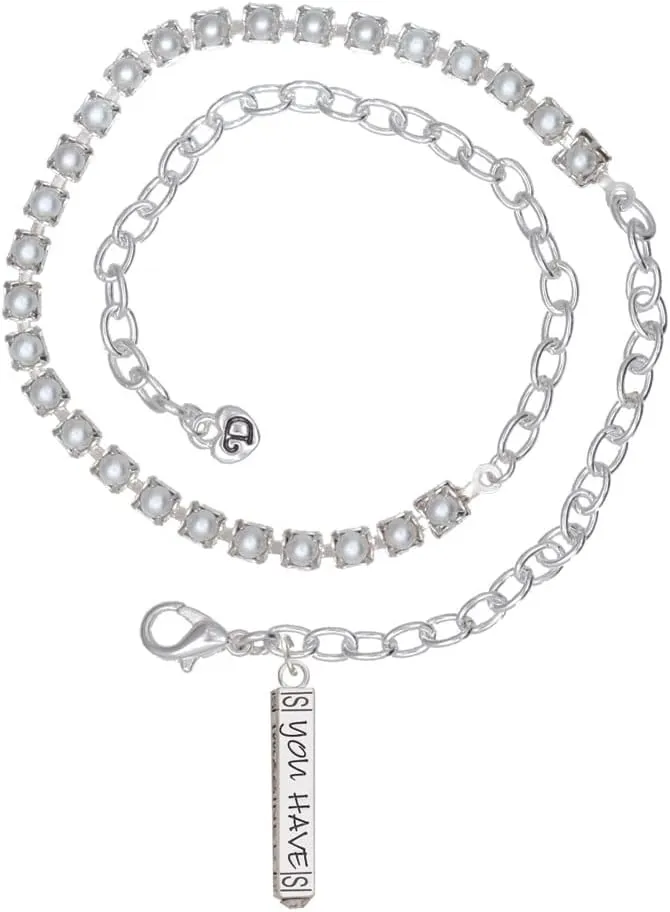 Delight Jewelry Silvertone Live the Life You Have Imagined Bar Imitation Pearl Chain Wrap Charm Bracelet, 14"