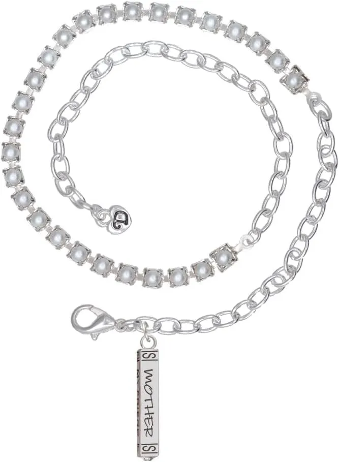 Delight Jewelry Silvertone Mother Daughter Friends Forever Bar Imitation Pearl Chain Wrap Charm Bracelet, 14"