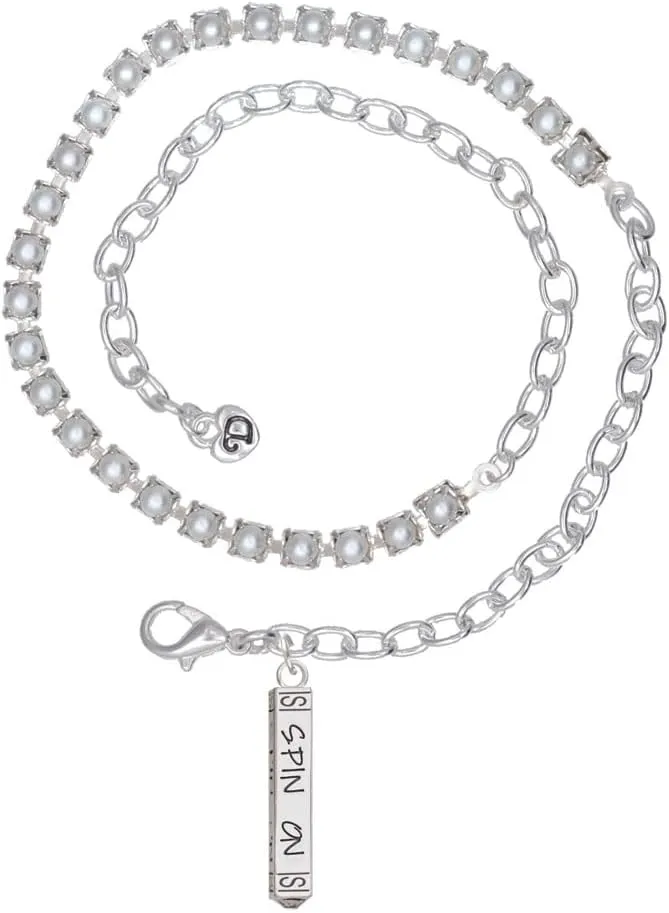Delight Jewelry Silvertone Spin On Bar Imitation Pearl Chain Wrap Charm Bracelet, 14"