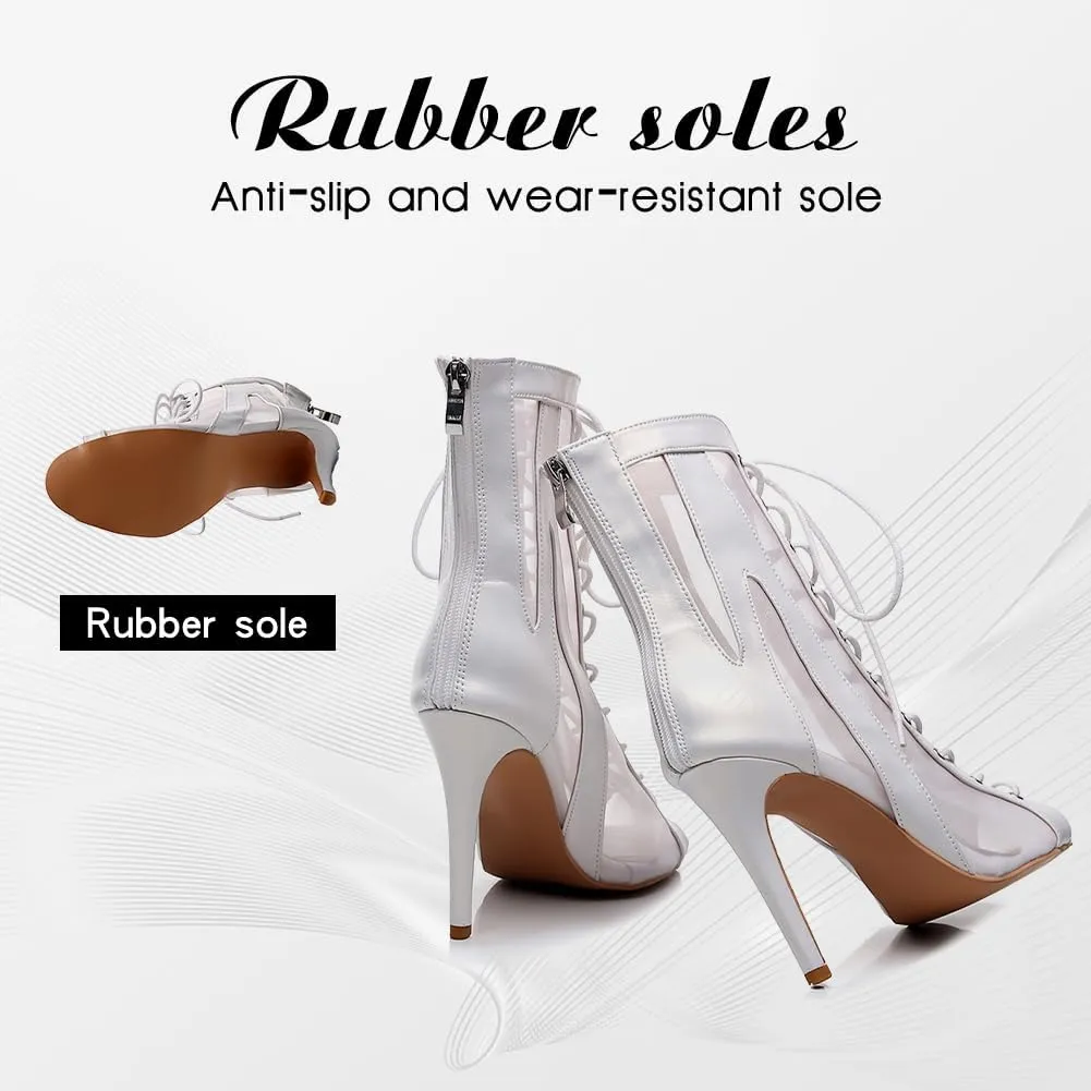 DKZSYIM Open Toe Dance Boots Women Latin Salsa Ballroom Lace-up Ankle Dance Shoes,Model QJW7259