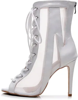 DKZSYIM Open Toe Dance Boots Women Latin Salsa Ballroom Lace-up Ankle Dance Shoes,Model QJW7259