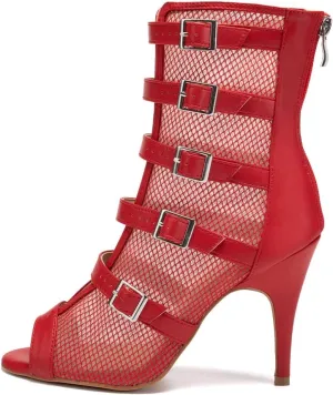 DKZSYIM Open Toe Dance Boots Women Latin Salsa Ballroom Lace-up Ankle Dance Shoes,Model QJWY006