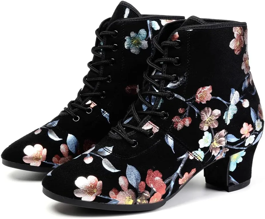 DKZSYIM Women's Latin Dance Boots Close Toe Ballroom Tango Performance Teaching Dancing Shoes,Model GBNJB