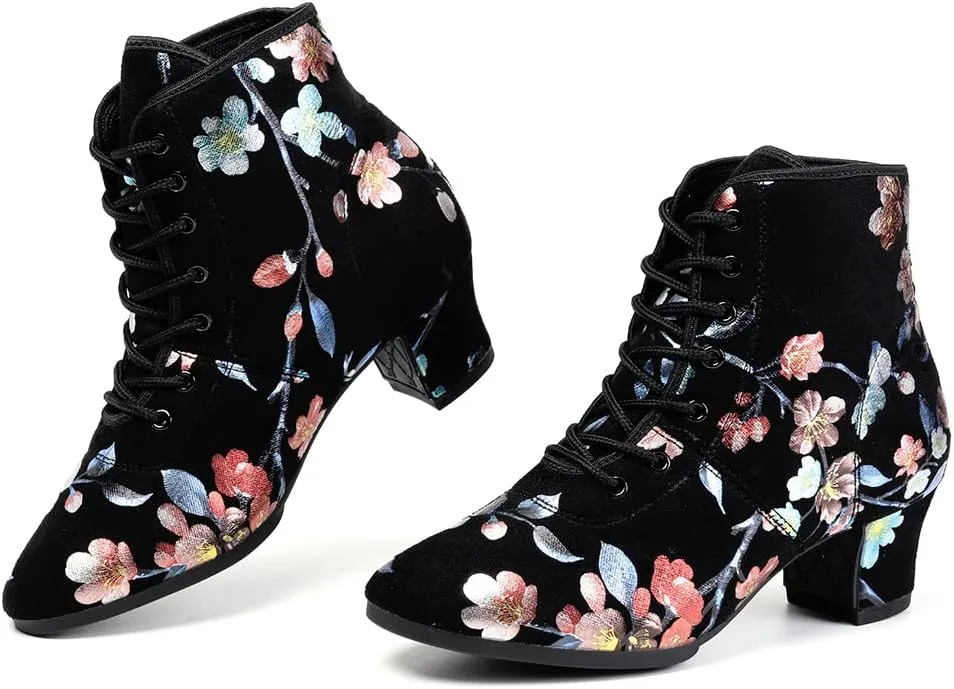 DKZSYIM Women's Latin Dance Boots Close Toe Ballroom Tango Performance Teaching Dancing Shoes,Model GBNJB