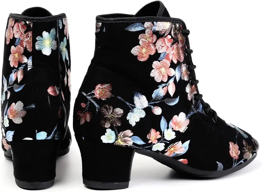 DKZSYIM Women's Latin Dance Boots Close Toe Ballroom Tango Performance Teaching Dancing Shoes,Model GBNJB