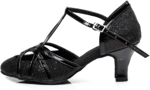 DKZSYIM Womens Latin Dance Shoes Heeled Ballroom Salsa Tango Party Sequin Wedding Performance Dance Shoes,Model QJW1017