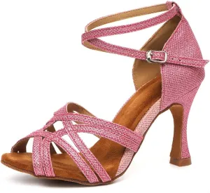 DKZSYIM Women's Satin Latin Dance Shoes Rhinestone Ballroom Salsa Performance Practice Dancing Shoes,Model YCL506