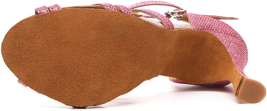DKZSYIM Women's Satin Latin Dance Shoes Rhinestone Ballroom Salsa Performance Practice Dancing Shoes,Model YCL506
