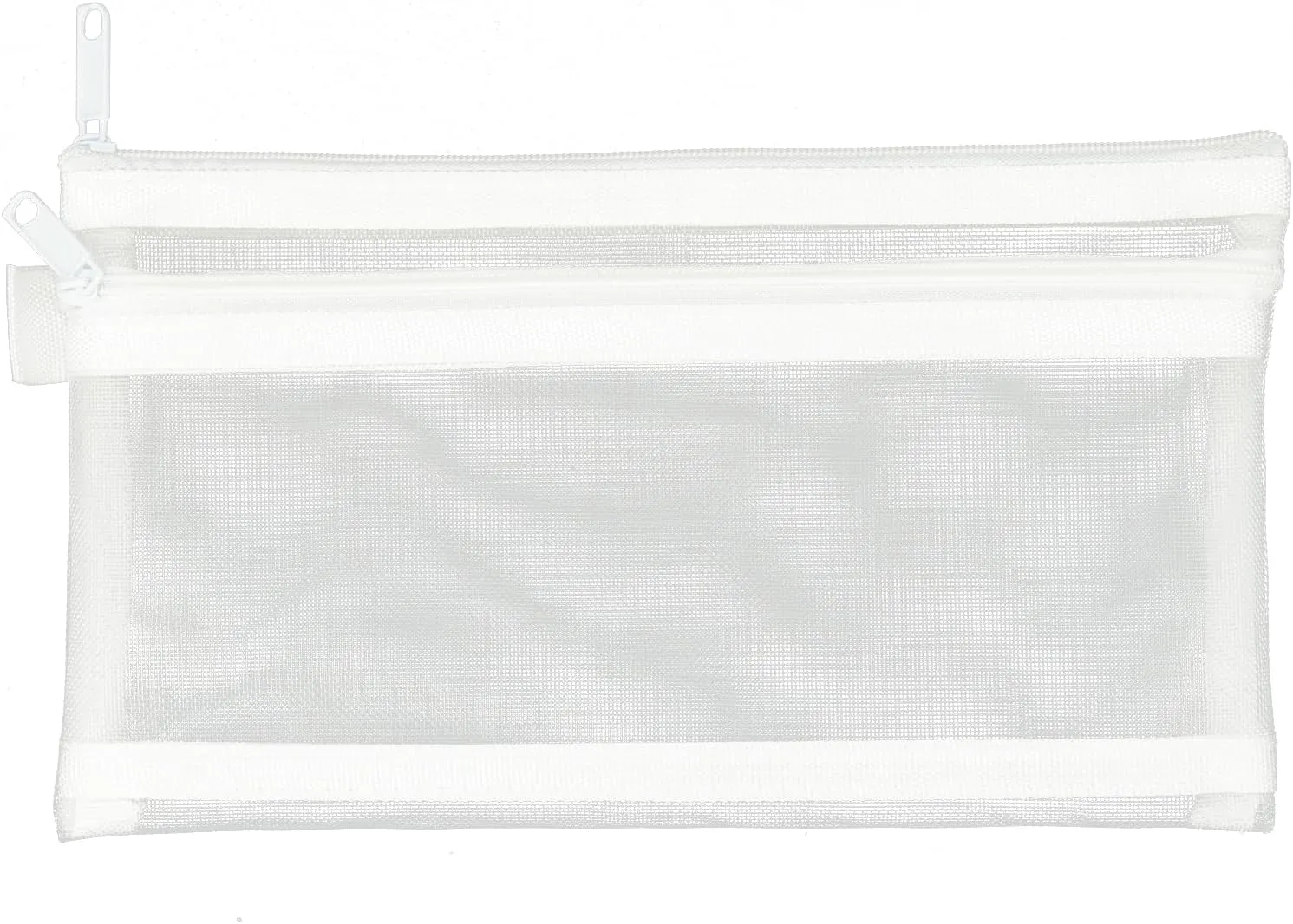 Double Layer Nylon Mesh Bag can be used as a Pencil bag, Cosmetic bag, Stationery bag, and Travel storage.(Whtie)