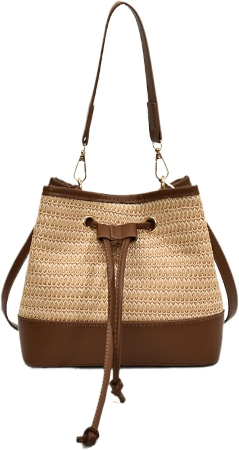 Drawstring Straw Bag Cute Purse Trendy 2025 Summer Small Crossbody Purses Women Y2k Beach Crochet Bucket Bags