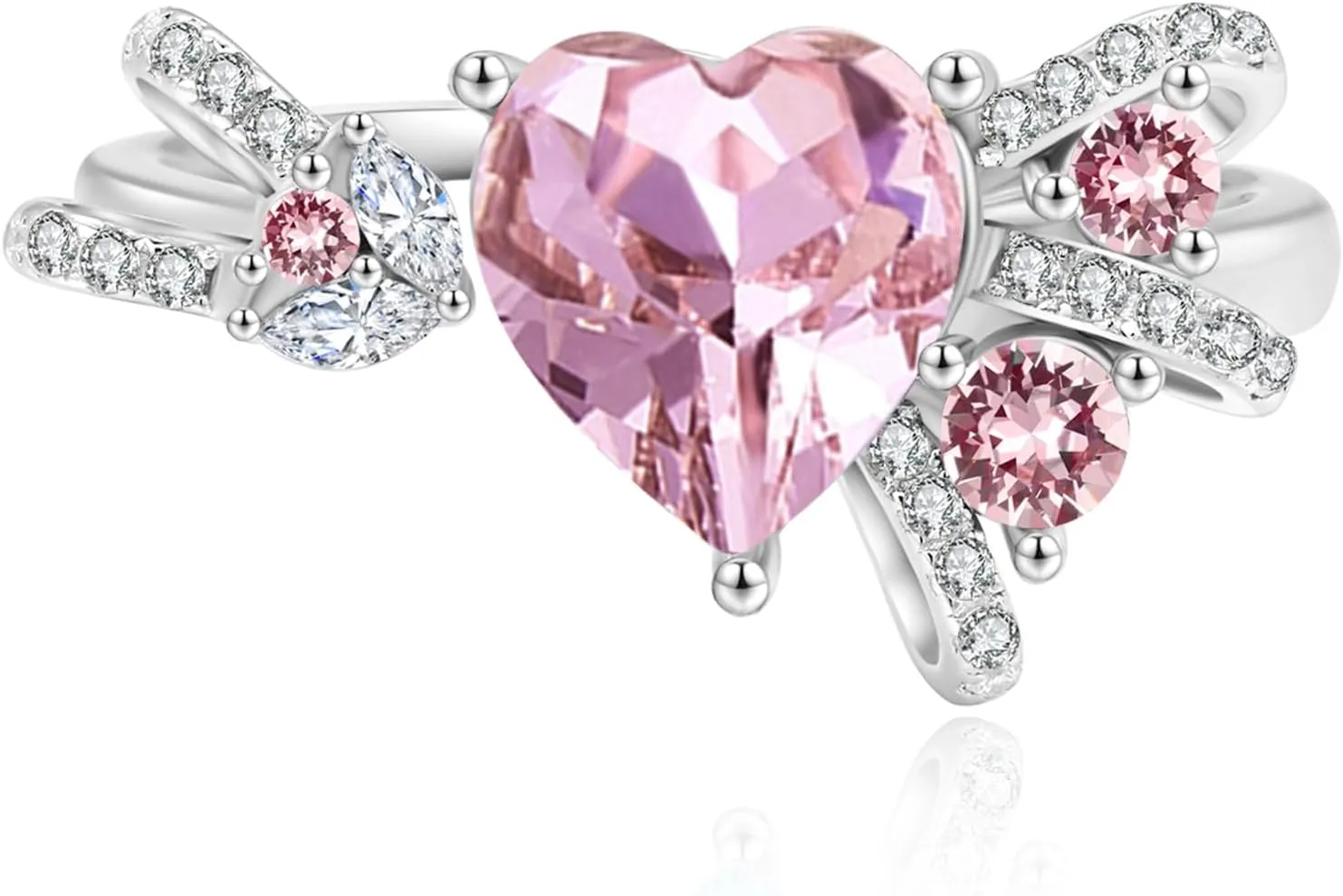 Dreamboat Sterling Silver Heart Rings for Women Crystal Rings Bow Ring Gem Gemstone Rings Heart Jewelry Romantic