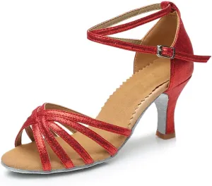 Dress First Ballroom Dance Shoes High Heel Latin Shoes Women Ballet & Dance Shoes Comforable Leatherette Indoor Dancing Shoes with Buckle, 2.76"