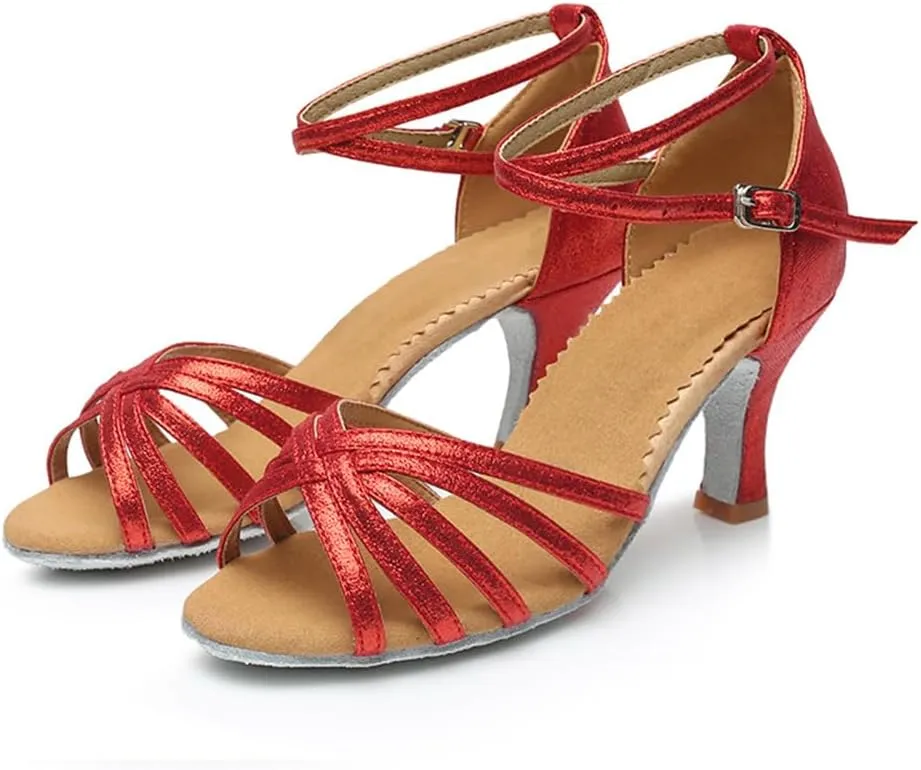 Dress First Ballroom Dance Shoes High Heel Latin Shoes Women Ballet & Dance Shoes Comforable Leatherette Indoor Dancing Shoes with Buckle, 2.76"