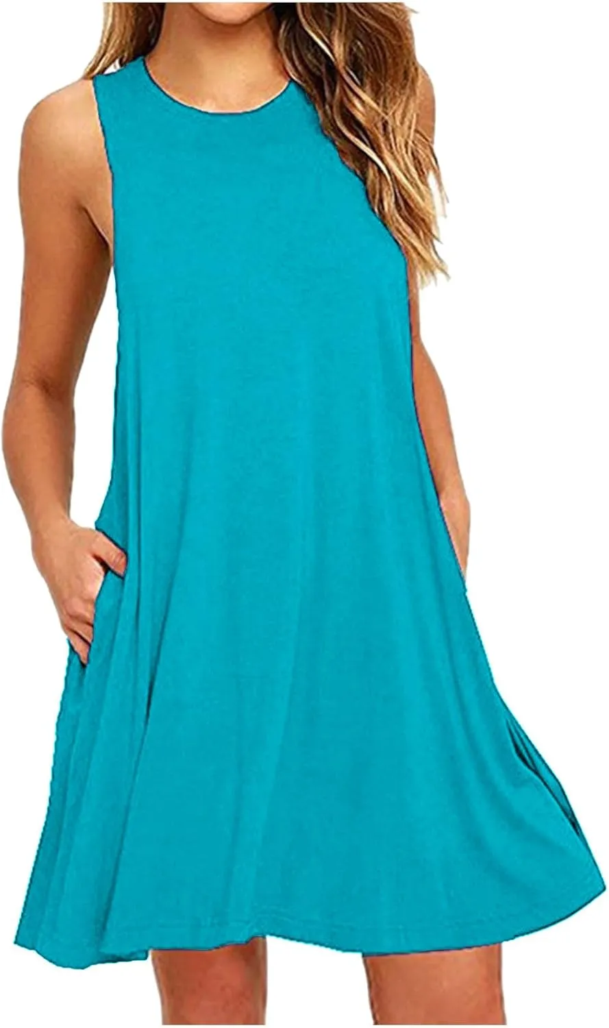 Dresses for Women 2025,Sleeveless Crewneck Summer Spring Dress Sleeveless Casual Beach Sundress Tank Dress Mini Dress