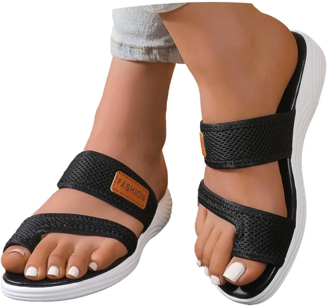 Dressy Summer 2025 Trendy Sandals for Women Beach Slip On Mesh Slide Sandals with Arch Support Comfortable Orthopedic Shoes