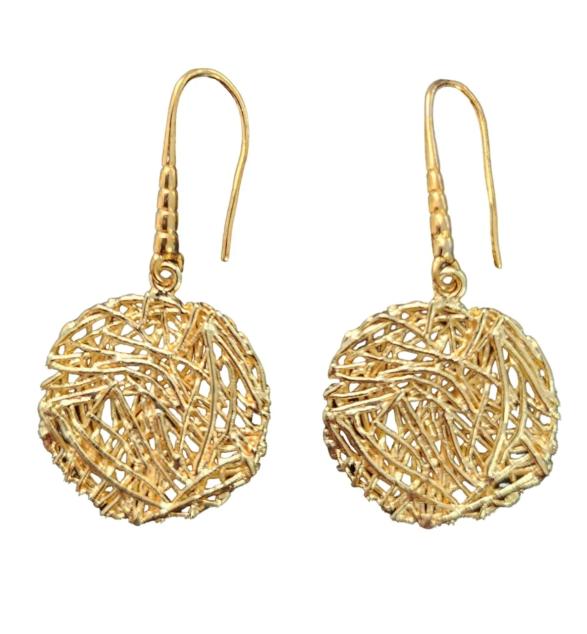 EARRINGS Yellow Gold 14K Platted Fashion Jewelry Hypoallergenic Dangle Drop Circle Nest Design Gift Women