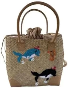 Evening bag,Bucket bags,Large capacity,PU wrapping corners,Hand embroidery,Straw woven bag