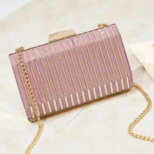 Evening Bags with Chain, Small Square Clutch Bag Metal Texture Women Evening Bag Female Wedding Party Shoulder Bag (Color : Pink)